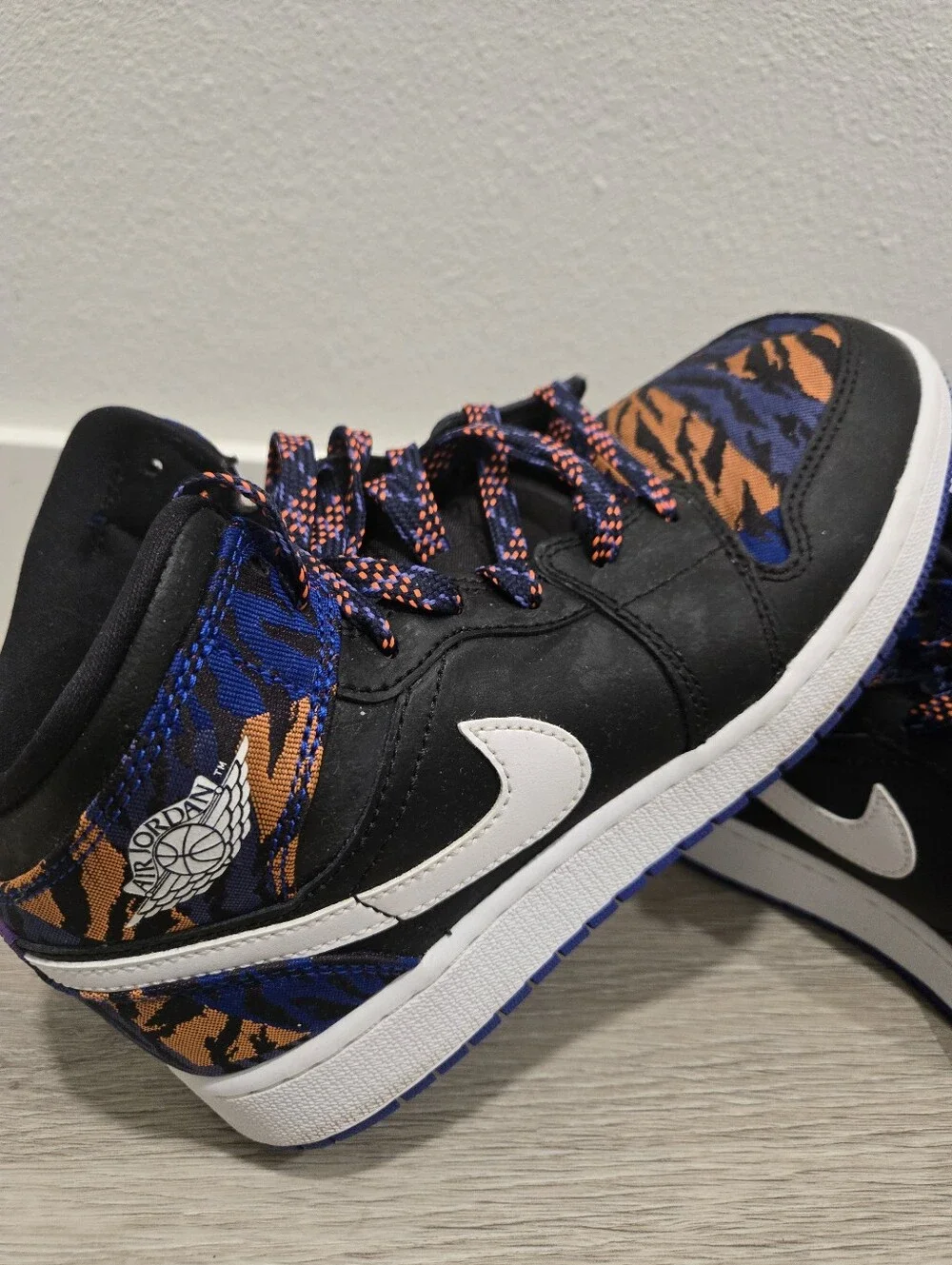 Nike Air Jordan Black High-Top Sneakers with Multicolor Tiger Print